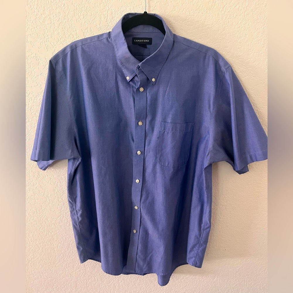 Men’s Lands End Button Down Short Sleeve Shirt, Size Men’s Large,